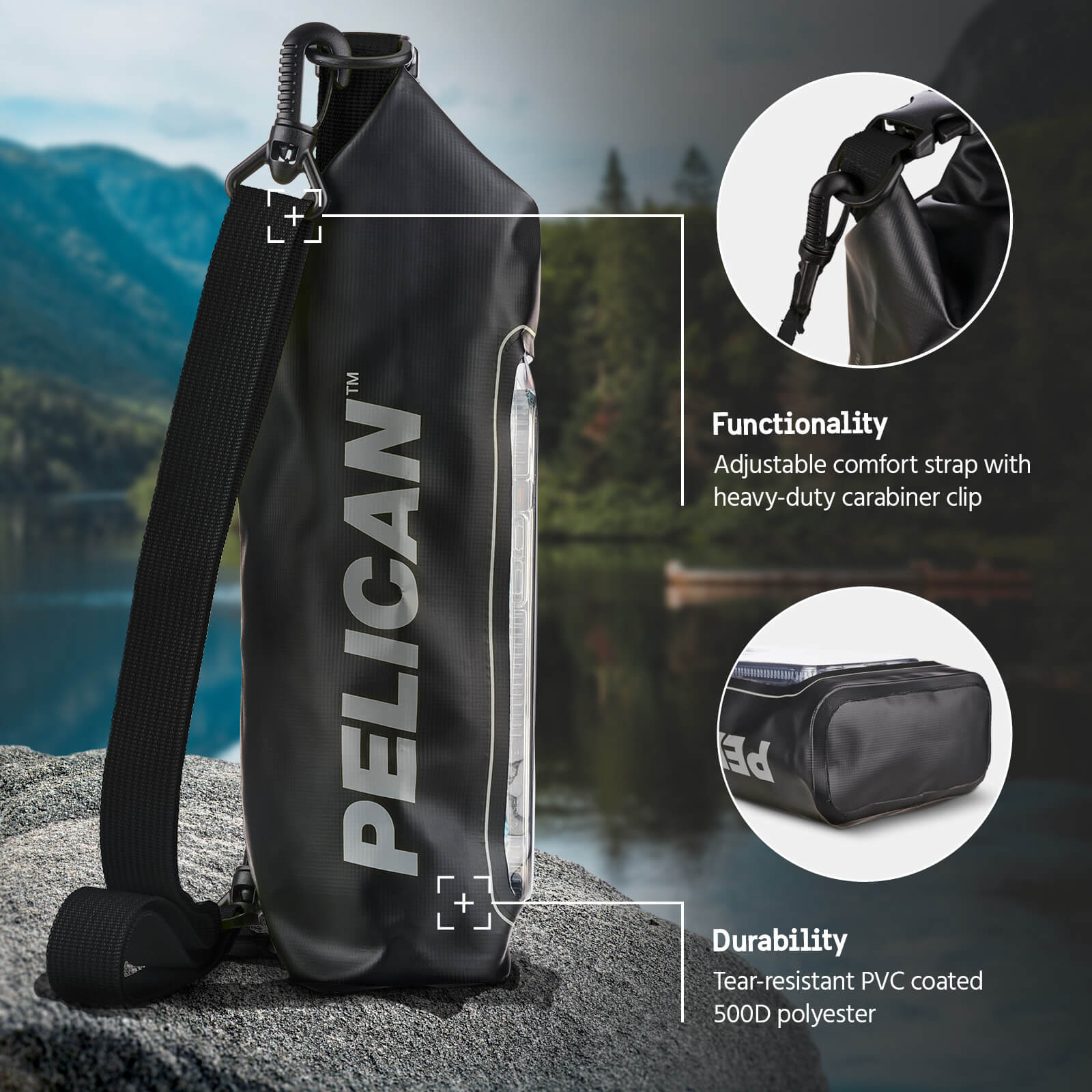 Pelican Marine Waterproof Phone Dry Bag 1P66 Water Resistant. Full Protection against dust, dirt, and other environmental elements. color::Stealth Black