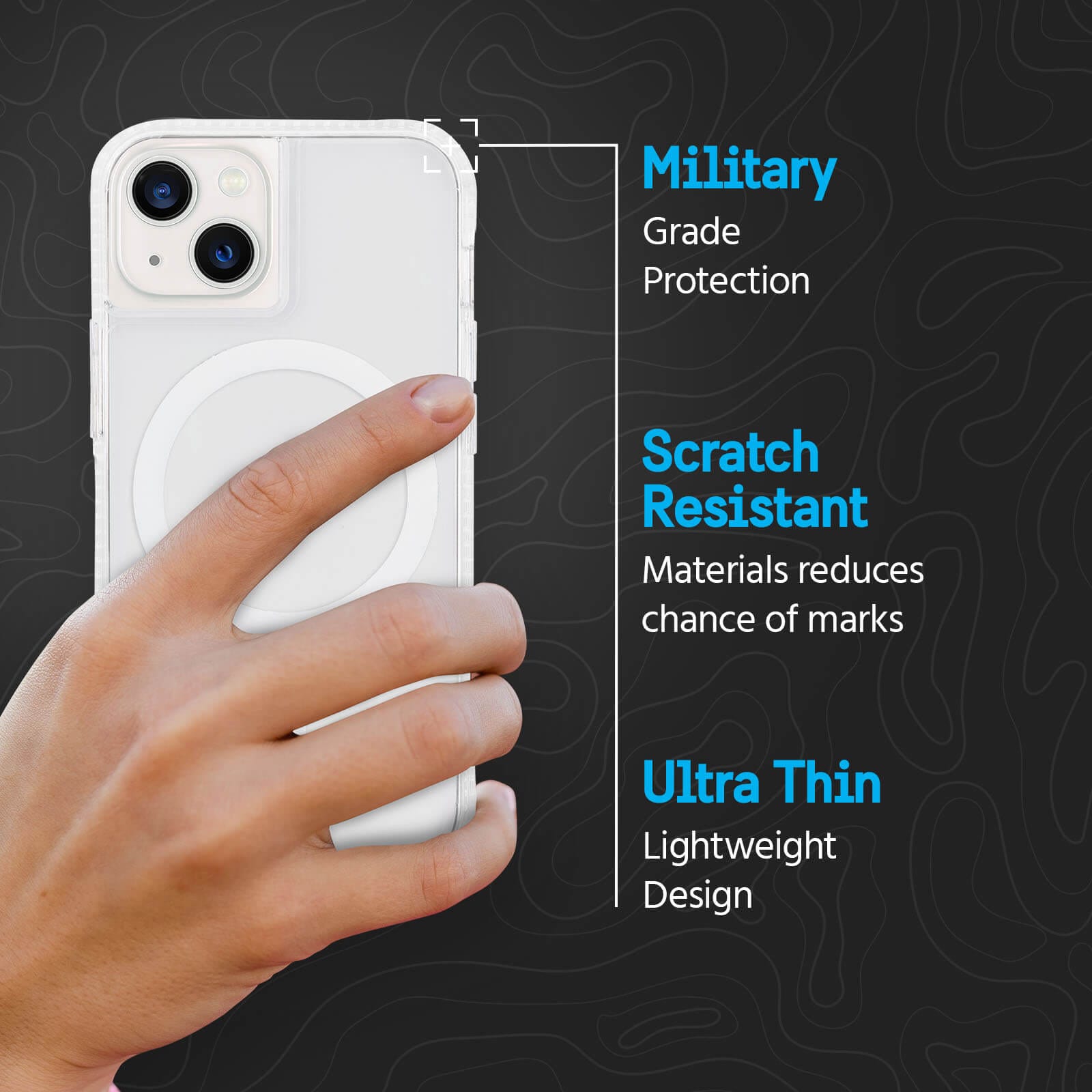 Military Grade Protection. Scratch Resistant Materials reduce chance of marks. Ultra thin lightweight design. color::Clear