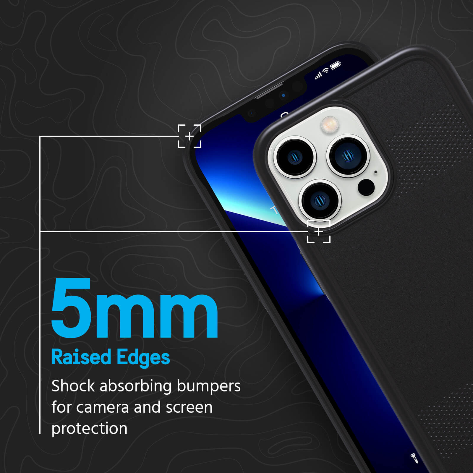 5mm raised edges shock absorbing bumpers for camera and screen protection. color::Black