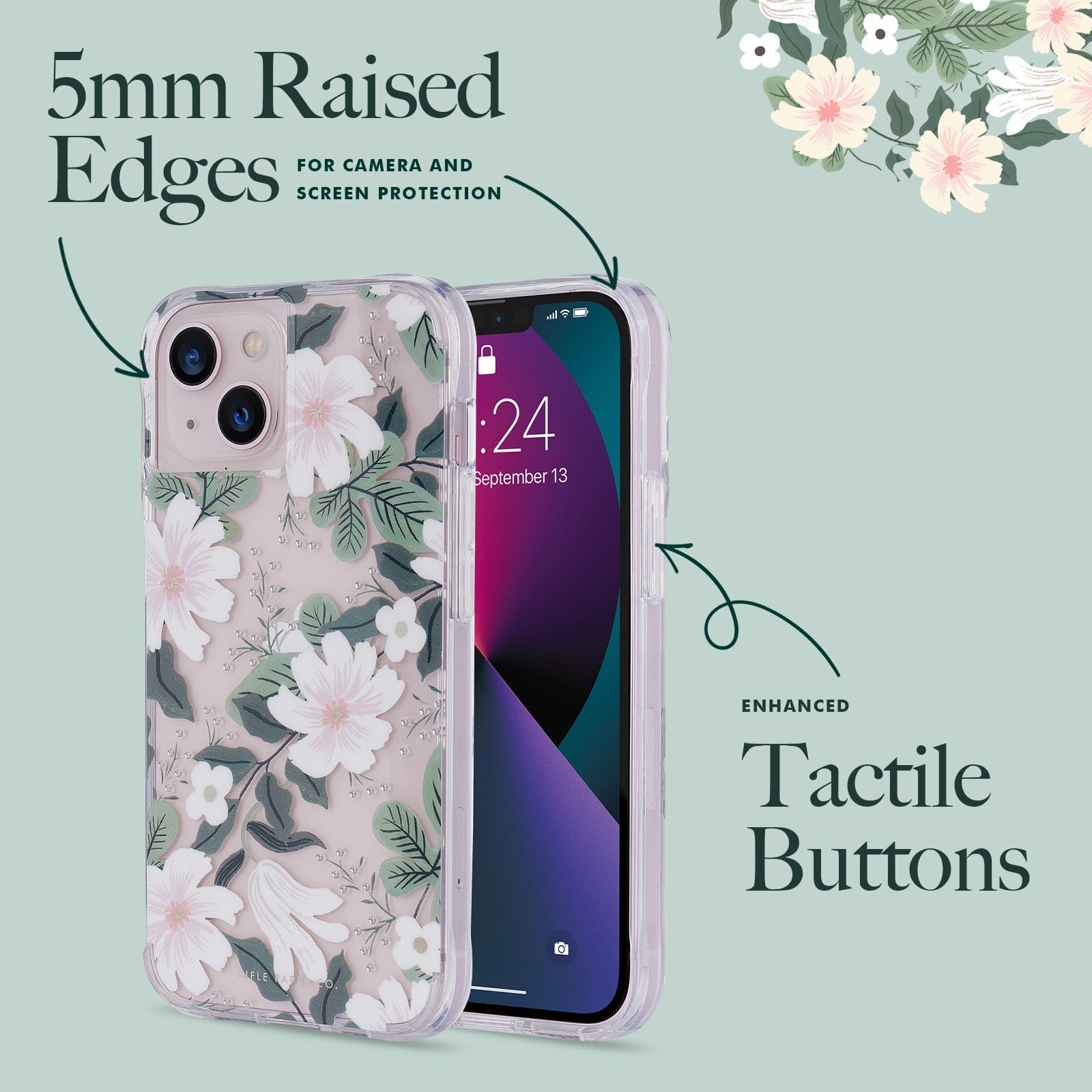 5mm Raised edges for camera and screen protection. Enhanced tactile buttons. COLOR::WILLOW