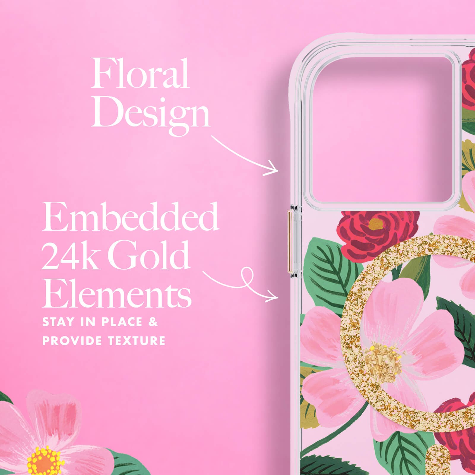 Floral design. Embedded 24k gold elements stay in place & provide texture. color::Rose Garden