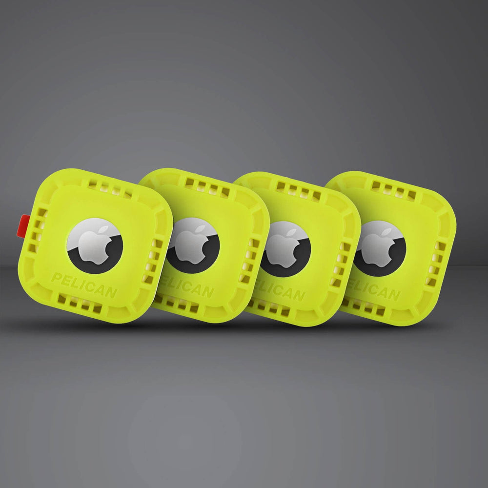 4 Pack of sticky AirTag mount cases. color::Hi-Vis Yellow