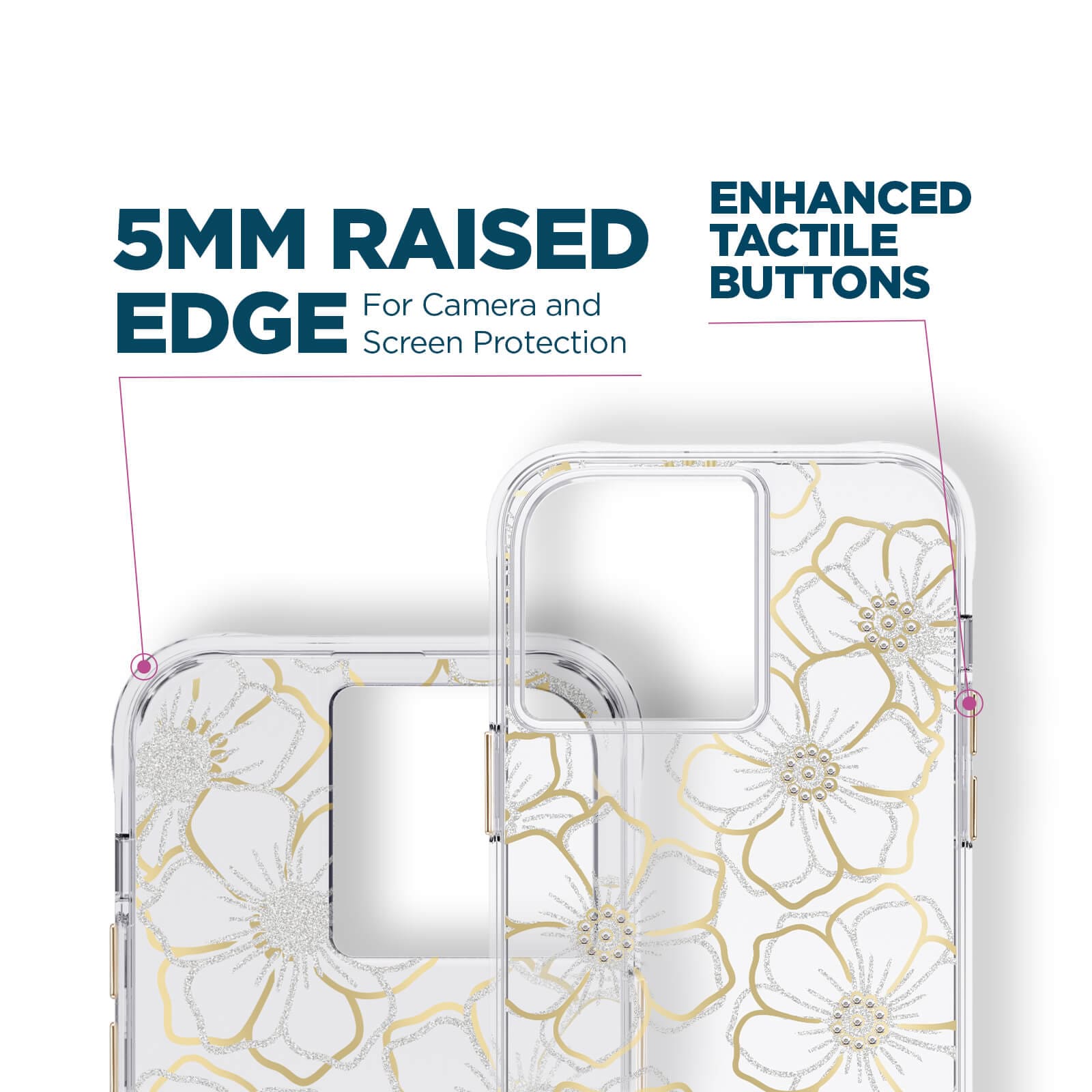 5mm raised edge for camera and screen protection. Enhanced tactile buttons. color::Floral Gems