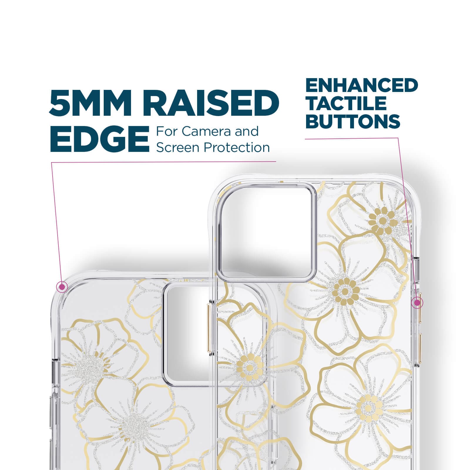 5mm raised edge for camera and screen protection. Enhanced tactile buttons. color::Floral Gems