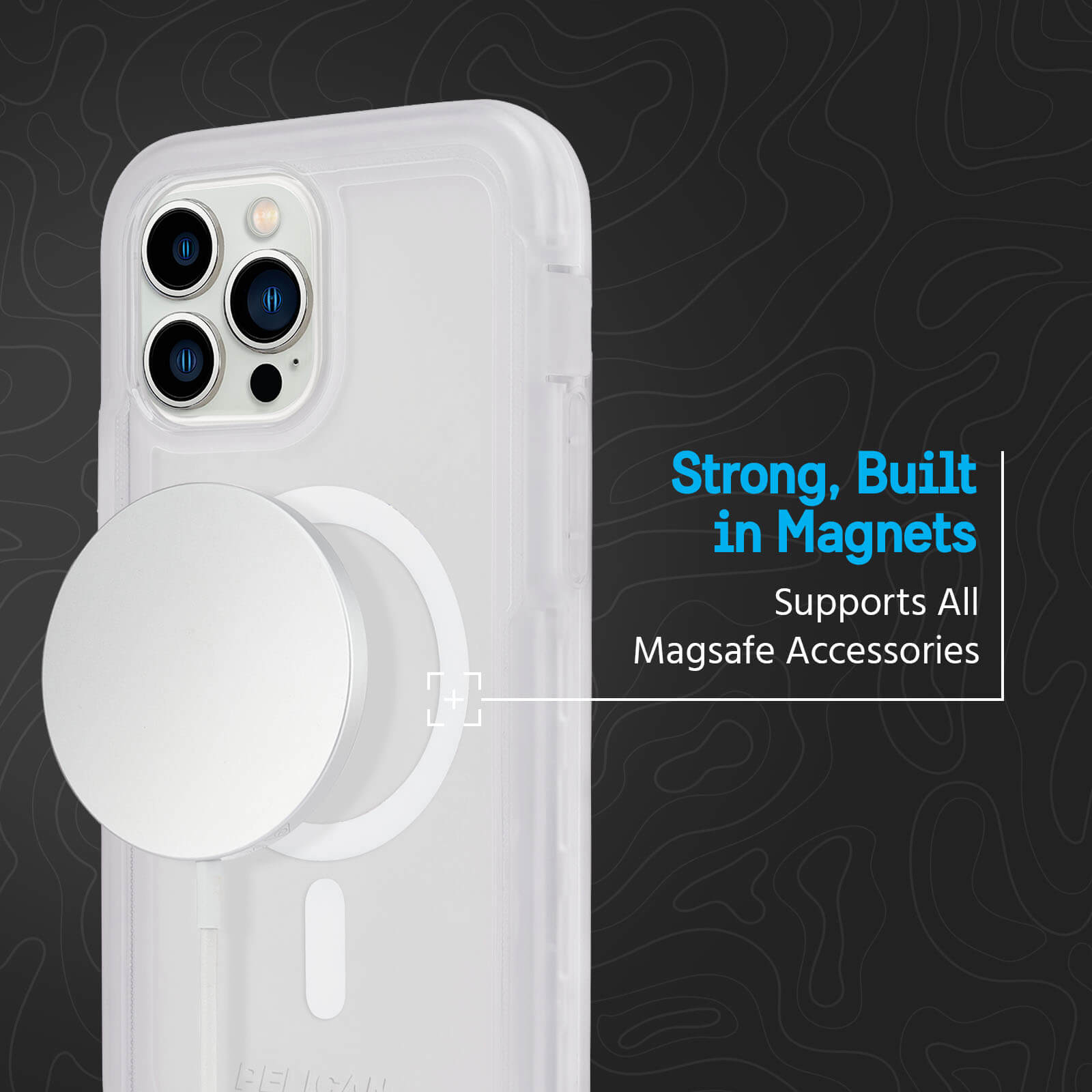 Strong, built in magnets support all MagSafe accessories. color::Clear