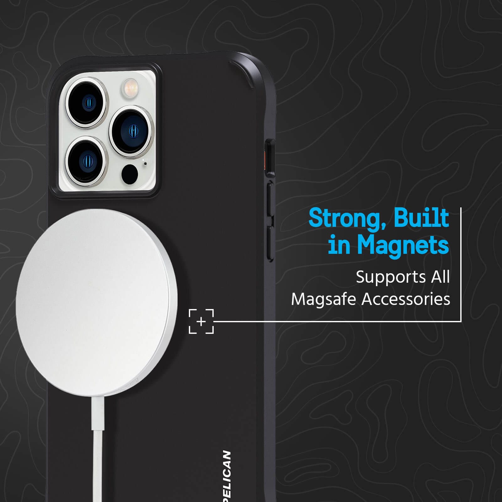 Strong, built in magnets supports all MagSafe Accessories. color::Black