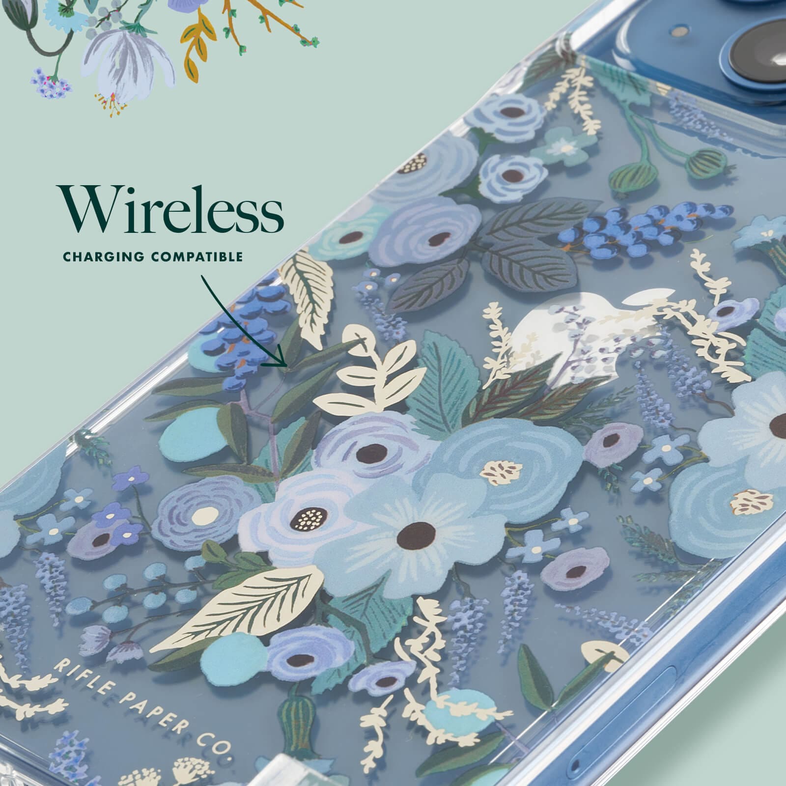 Wireless charging compatible. color::Garden Party Blue