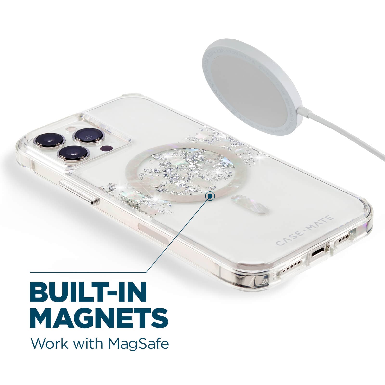 Built-in Magnets work with MagSafe. color::Pearl