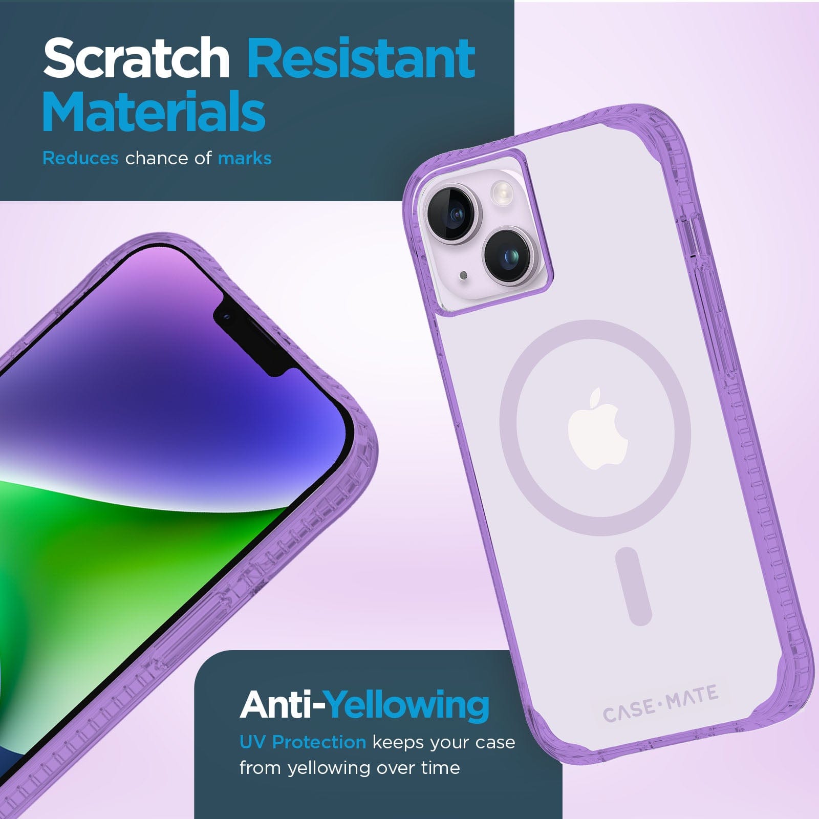 Scratch resistant materials reduce chance of marks. Anti-yellowing UV protection keeps your case from yellowing over time. 