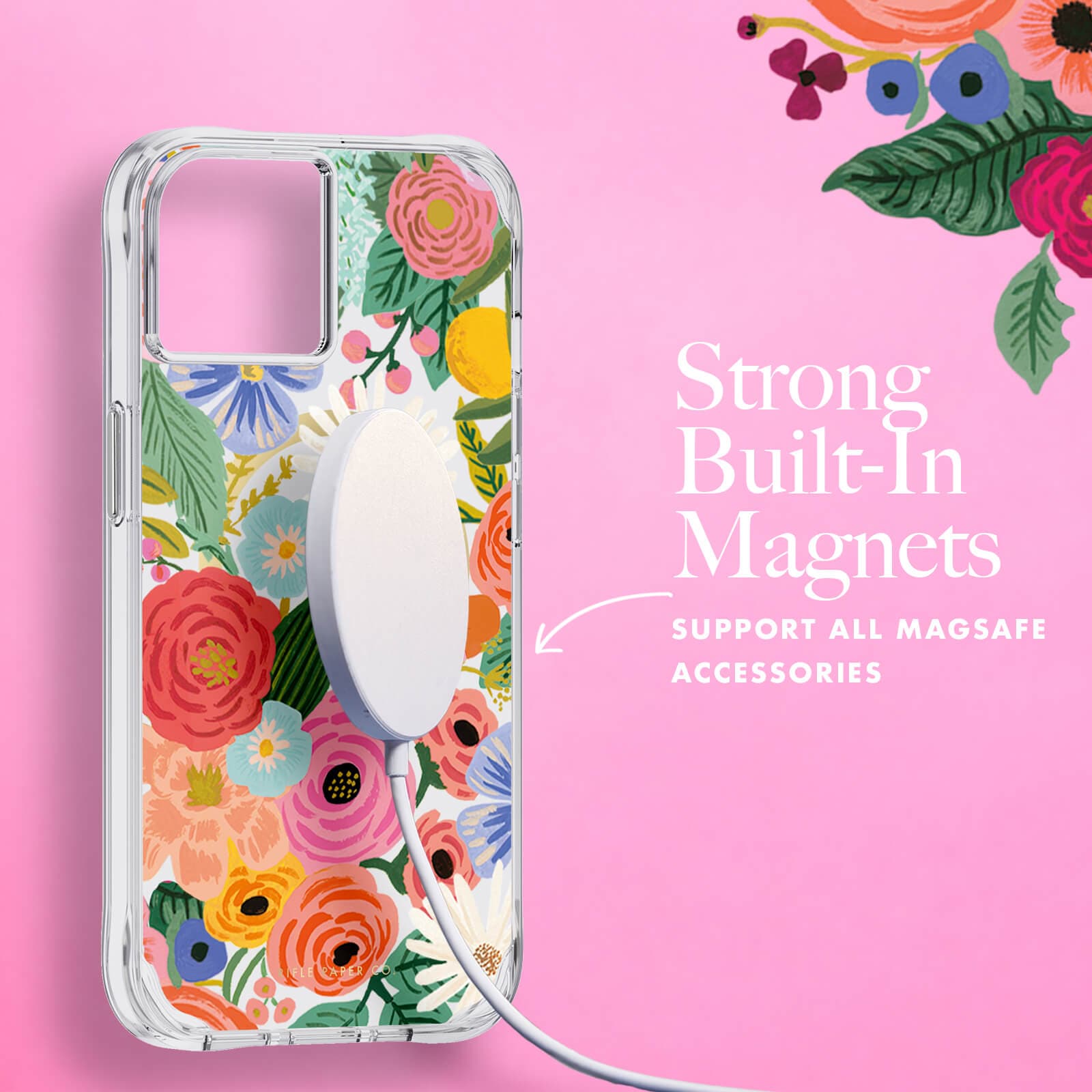 Strong built-in magnets support all MagSafe accessories. color::Garden Party Blush