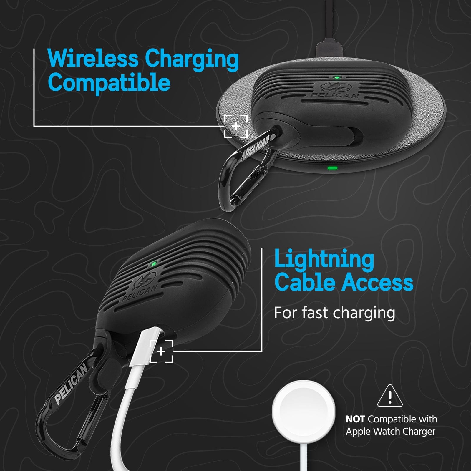 WIRRELESS CHARGING COMPATIBLE. LIGHTNING CABLE ACCESS FOR FAST CHARGING.