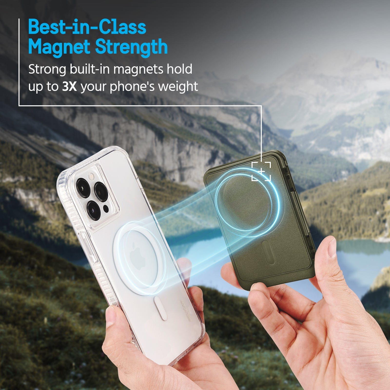 BEST-IN-CLASS MAGNET STRENGTH. STRONG BUILT-IN MAGNETS HOLD UP TO 3X YOUR PHONE'S WEIGHT.