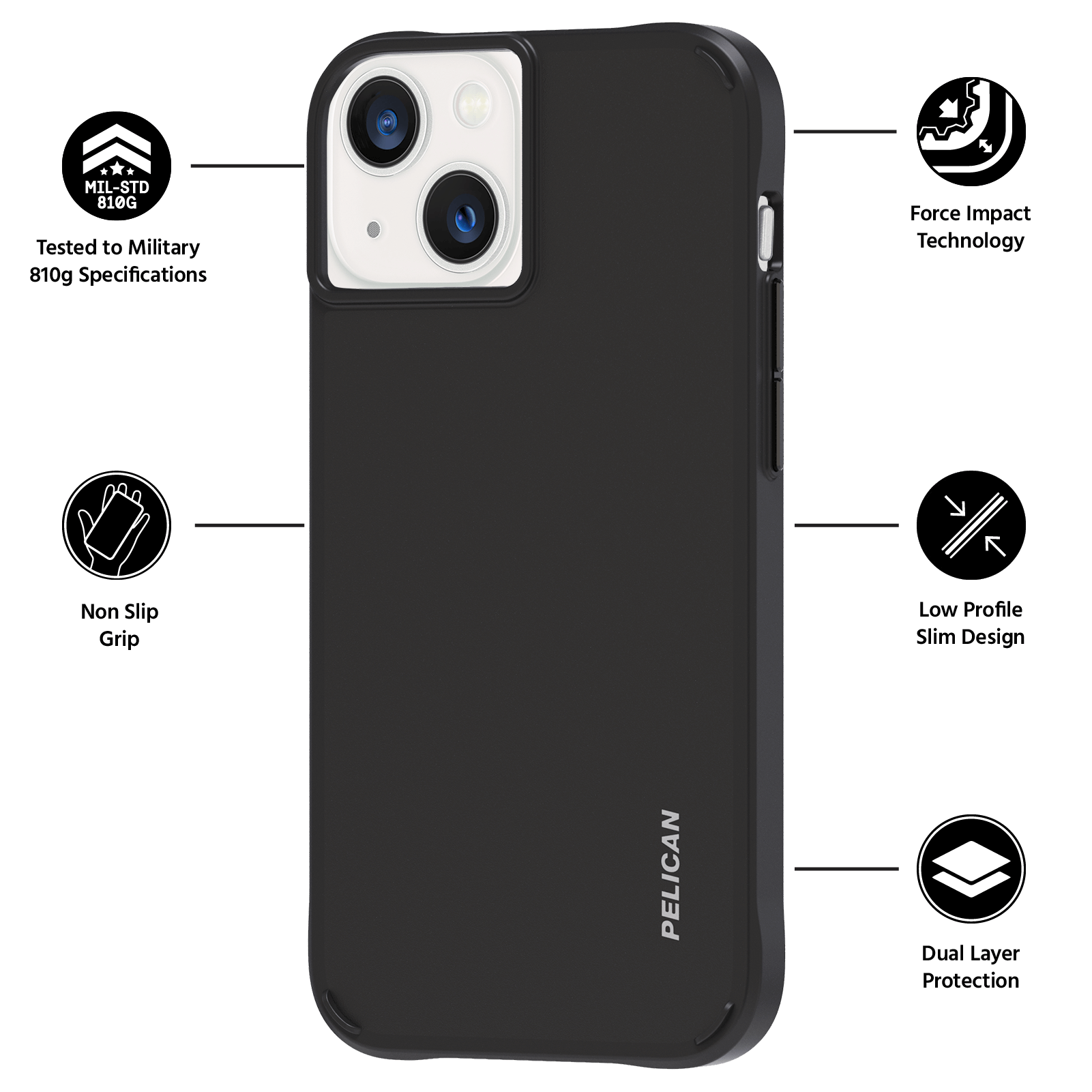 Tested to Military 810g Specifications, Non Slip Grip, Force Impact Technology, Low Profile Slim Design, Dual Layer Protection. color::Black