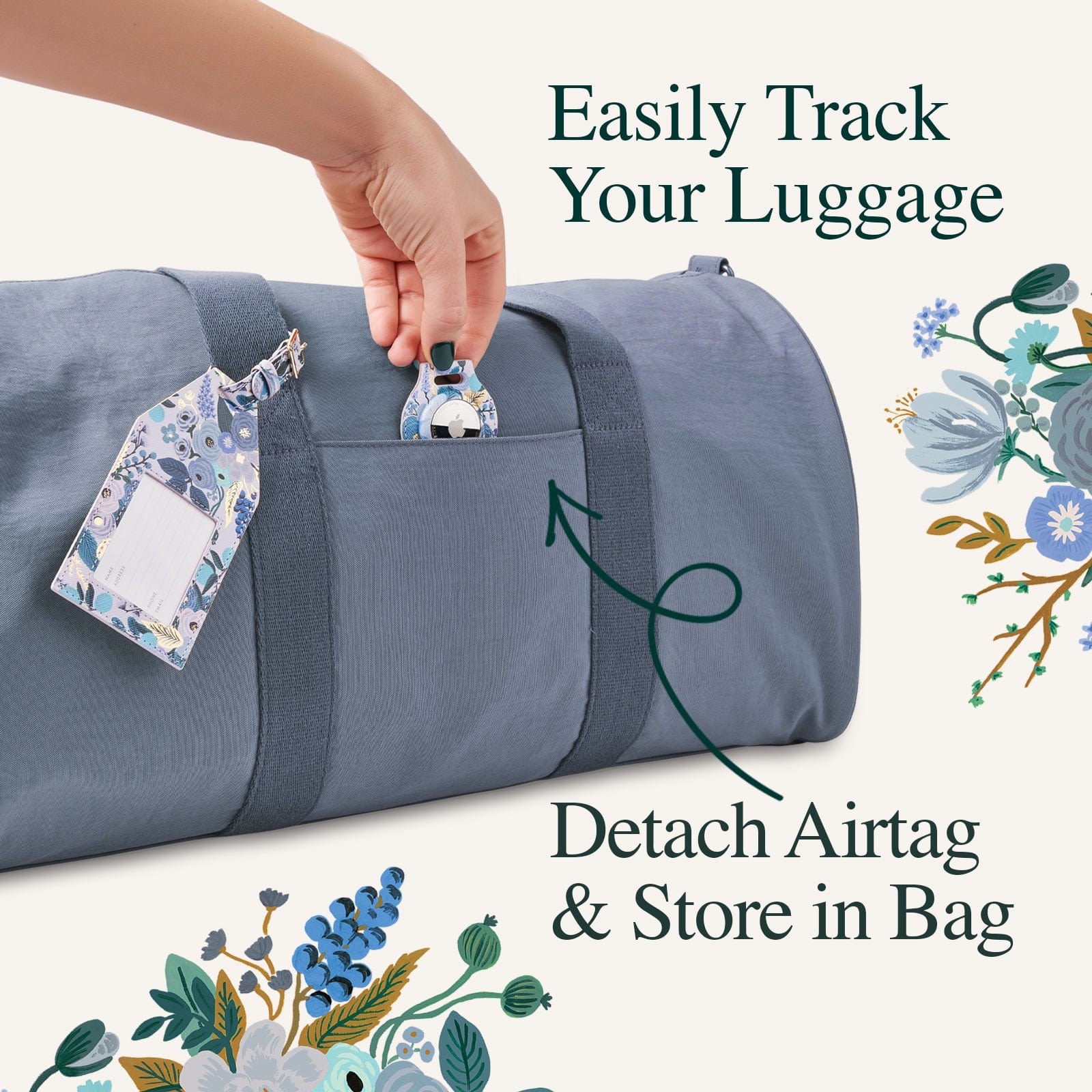 Easily track your luggage. Detach AirTag & store in bag