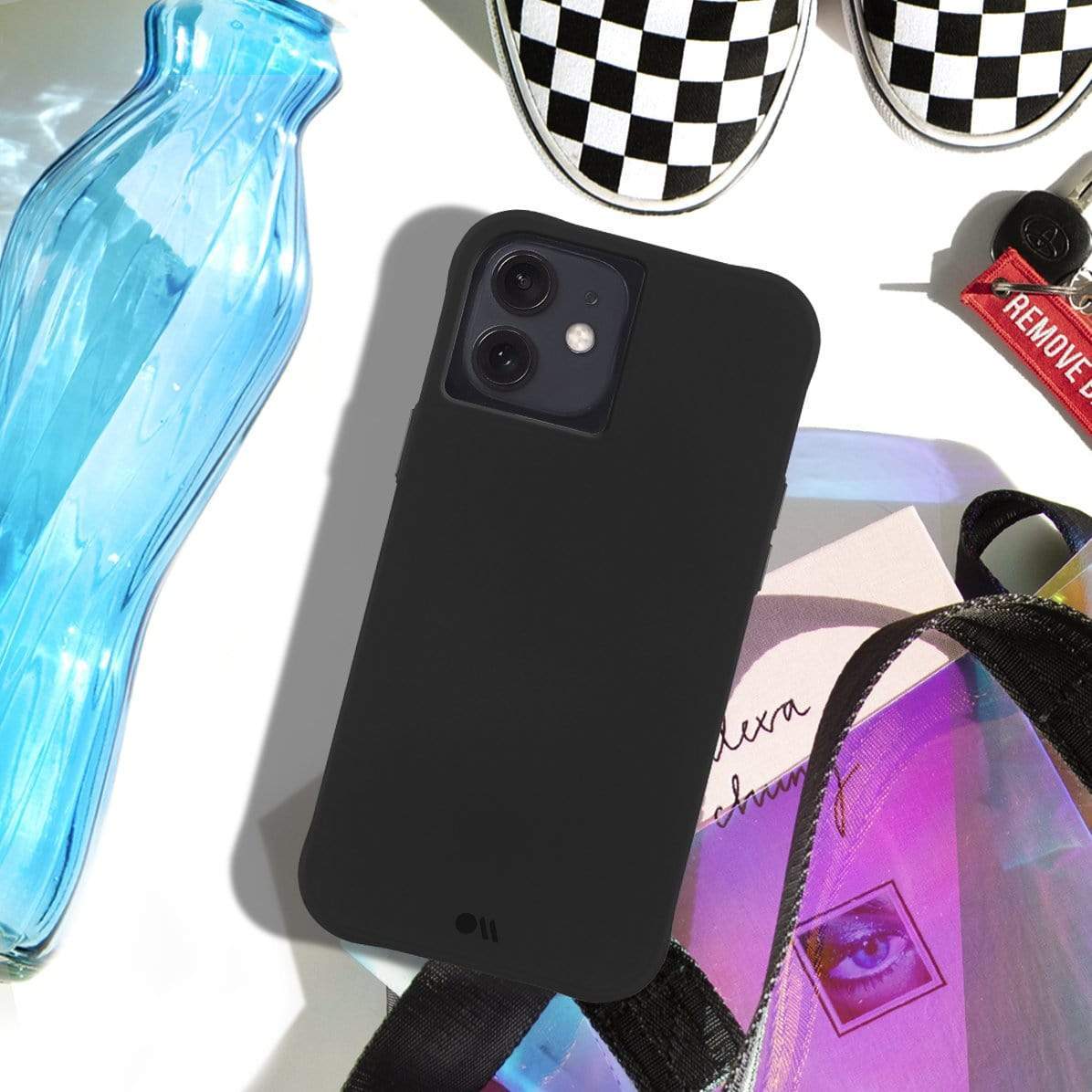 Tough Black case spread out with accessories. color::Black