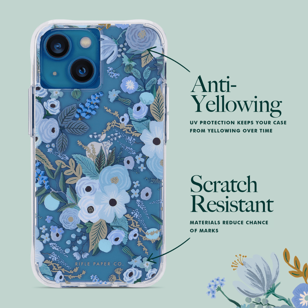 Anti-yellowing UV protection keeps your case from yellowing over time. Scratch resistant materials reduce chance of marks. color::Garden Party Blue