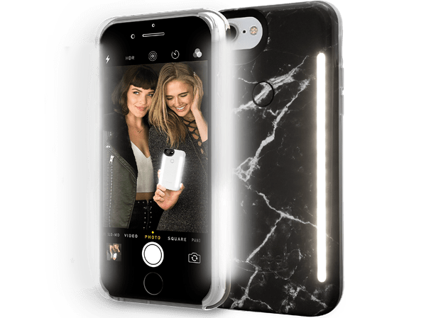 Black Marble LuMee Duo Light Up iPhone 8, iPhone 7, 6s, 6 phone case with built in lights. color::Black Marble