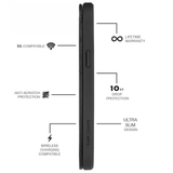 Features 5G Compatible, Anti-Scratch Protection, Wireless Charging Compatible, Lifetime Warranty, 10 ft Drop Protection, Ultra Slim design. color::Black