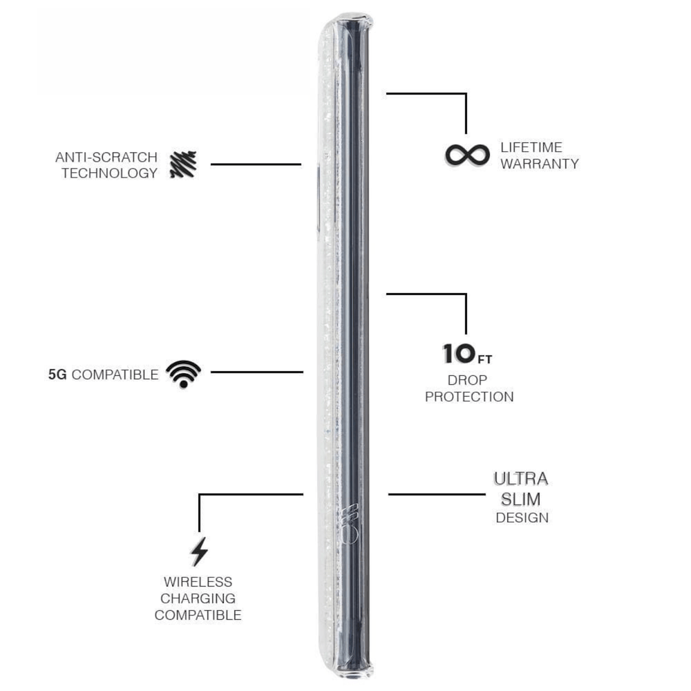Features Anti- Scratch Technology, 5G Compatible, Wireless Charging Compatible, Lifetime Warranty, 10 ft Drop Protection, Ultra Slim Design. color::Twinkle Stardust