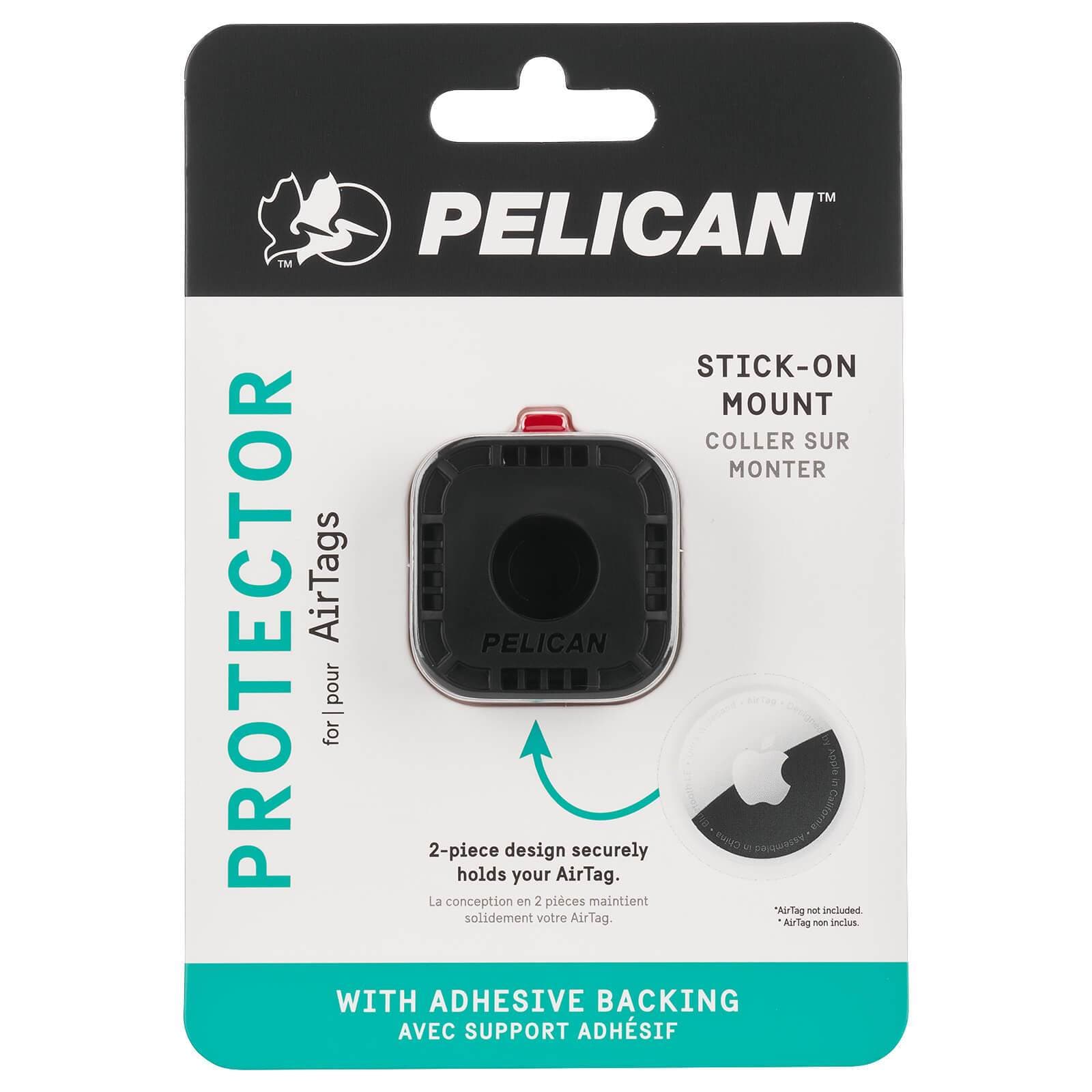 Pelican Protector for AirTags. Stick-on mount. 2-piece design securely holds your AirTag with Adhesive Backing. color::Black