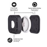 2-piece design, supreme adhesive backing, durable outer shell