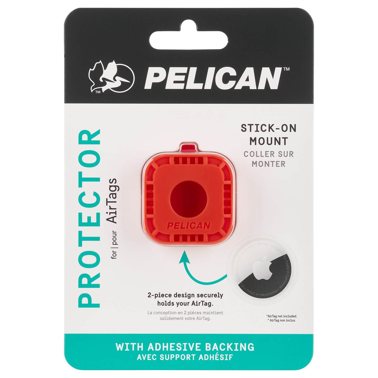 Pelican Protector for AirTags. Stick-on mount. 2-piece design securely holds your AirTag with Adhesive Backing. color::Orange
