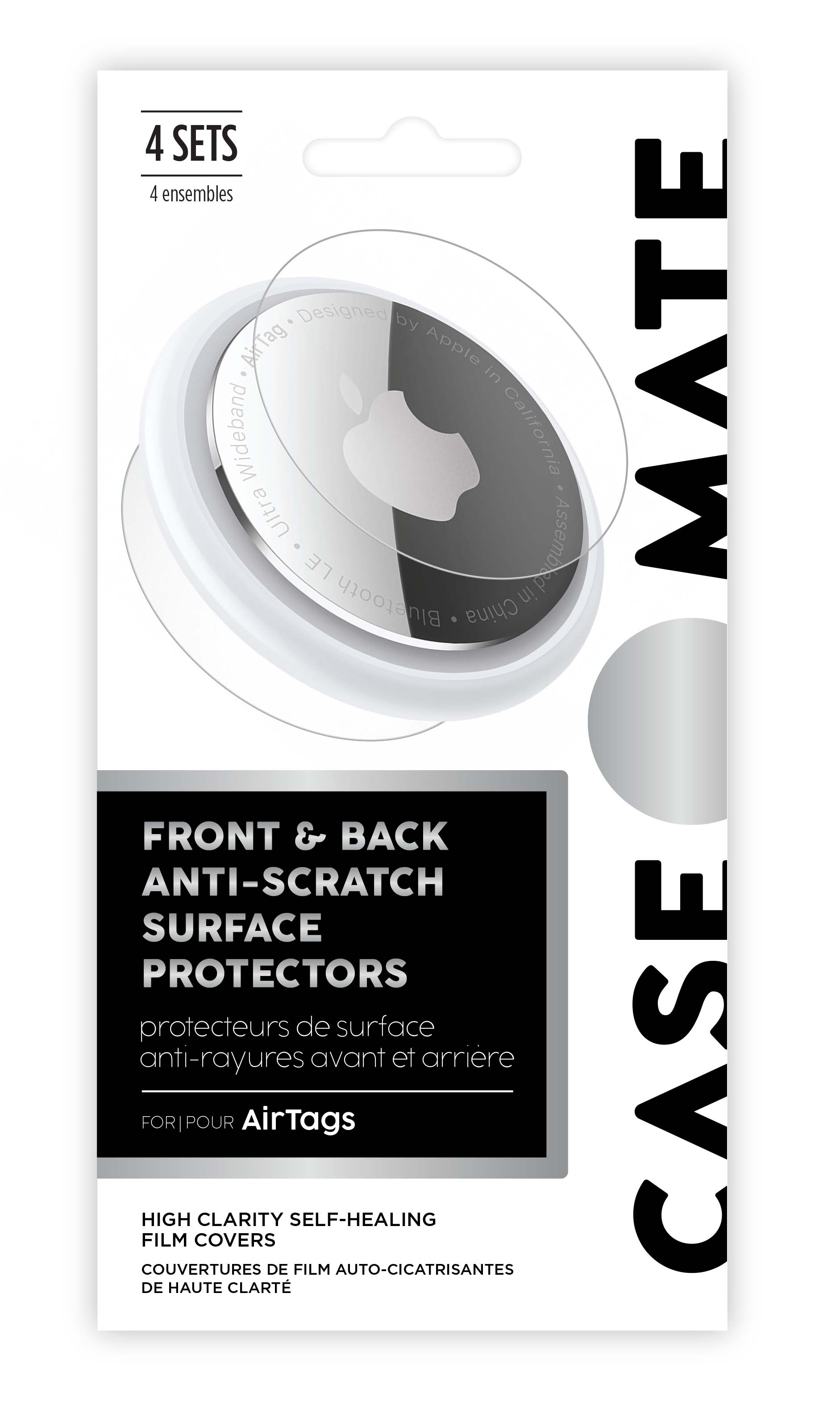 Front & Back Anti-Scratch Surface Protectors for AirTags. High Clarity Self-healing film covers. Case-Mate. 4 Sets. color::Clear