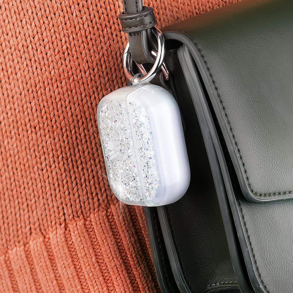 Twinkle AirPods 3rd Generation attached to a purse. color::Twinkle Stardust