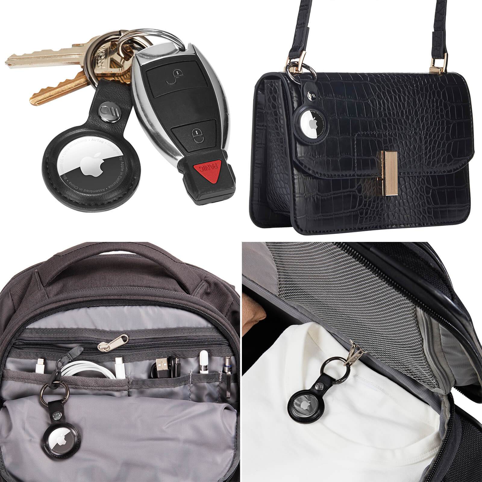 AirTag Keychain Case attached to keys, purse, backpack, luggage. color::Black