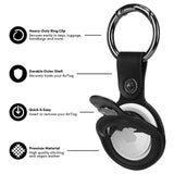 AirTag Keychain Case secures easily to keys, luggage, handbags and more. Durable outer shell securely holds your AirTag. Quick and easy insert or remove your AirTag. Premium material high quality stitching and vegan leather. color::Black