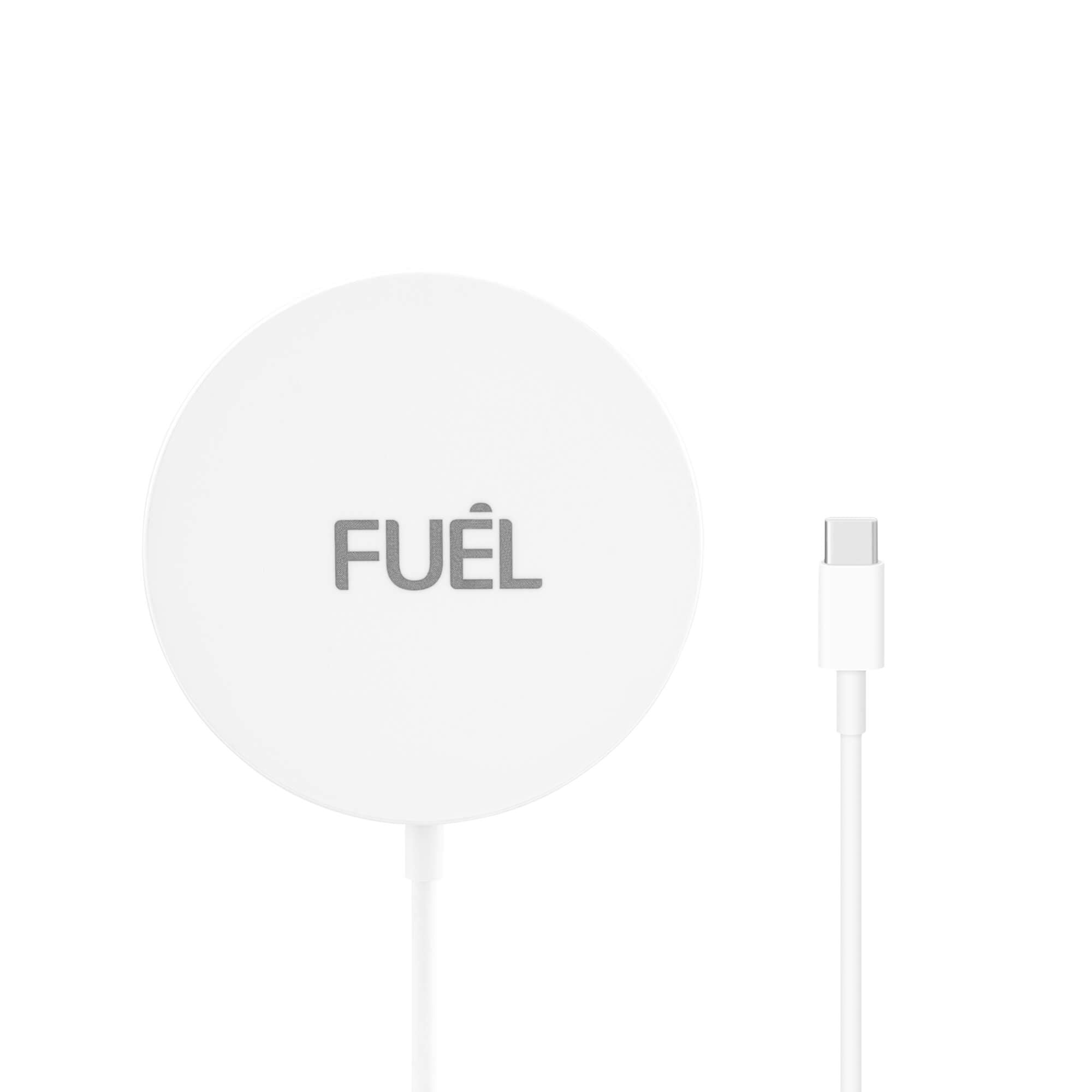 FUEL Wireless Charger for MagSafe on a phone. color::white