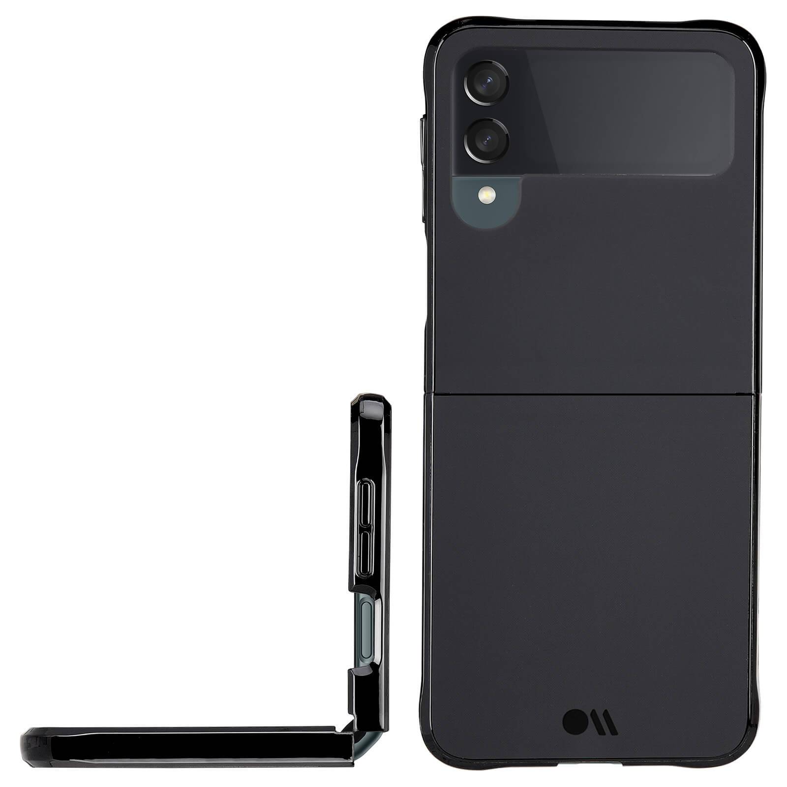 Back and side view of case on green device. color::Black