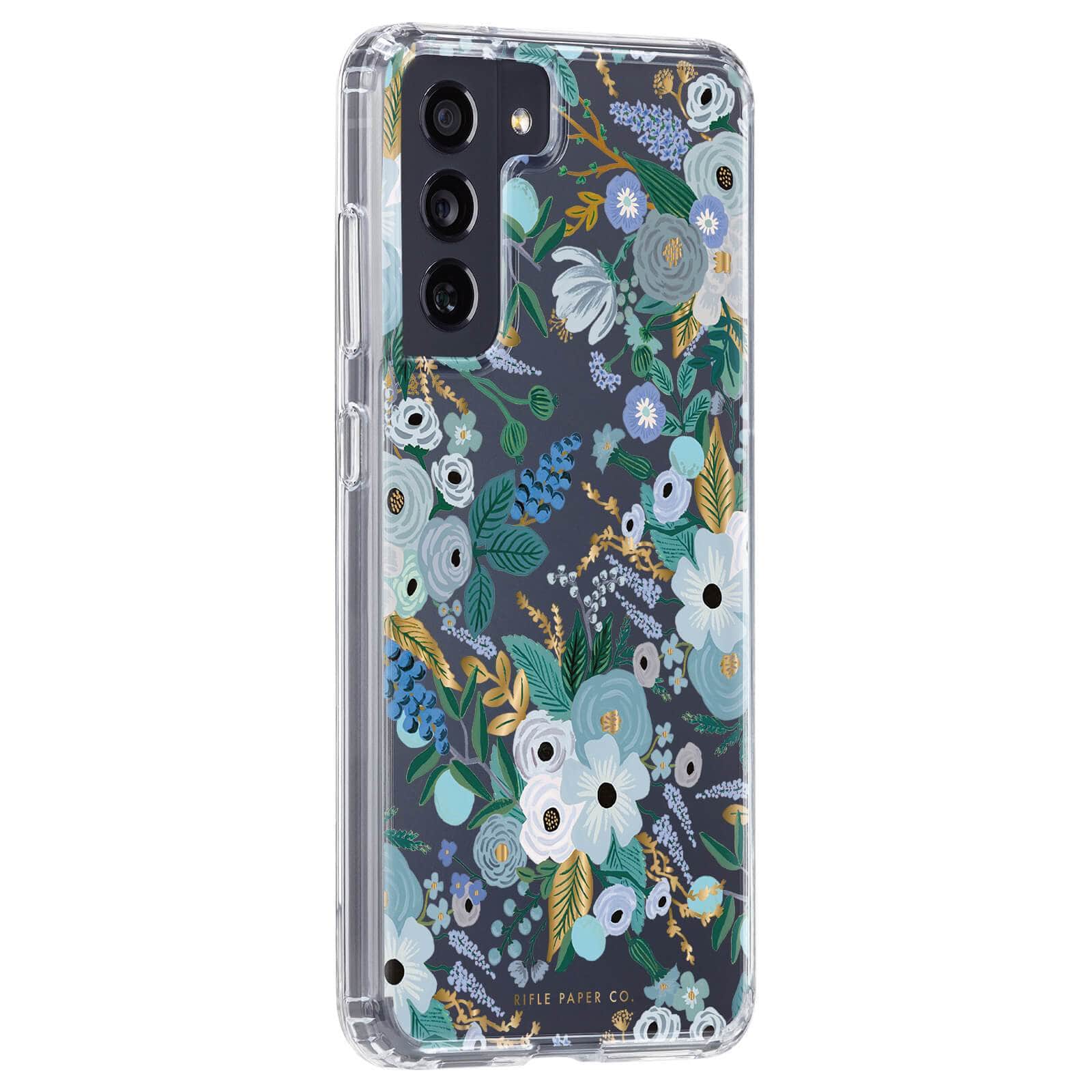 Samsung Galaxy S21 FE 5G case with blue Rifle Paper Co. print. color::Garden Party Blue