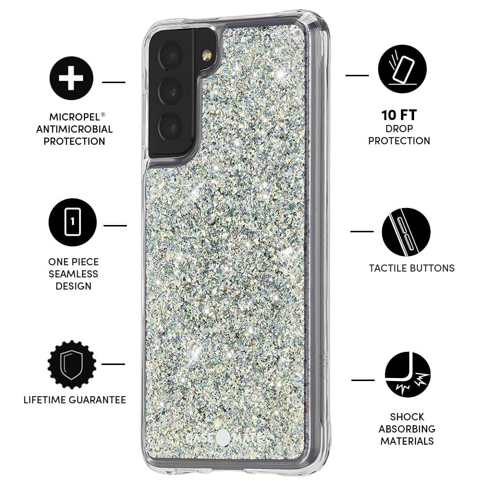 Features Micropel Antimicrobial Protection, One piece seamless design, lifetime guarantee, 10 ft drop protection, tactile buttons, shock absorbing materials. color::Twinkle Stardust