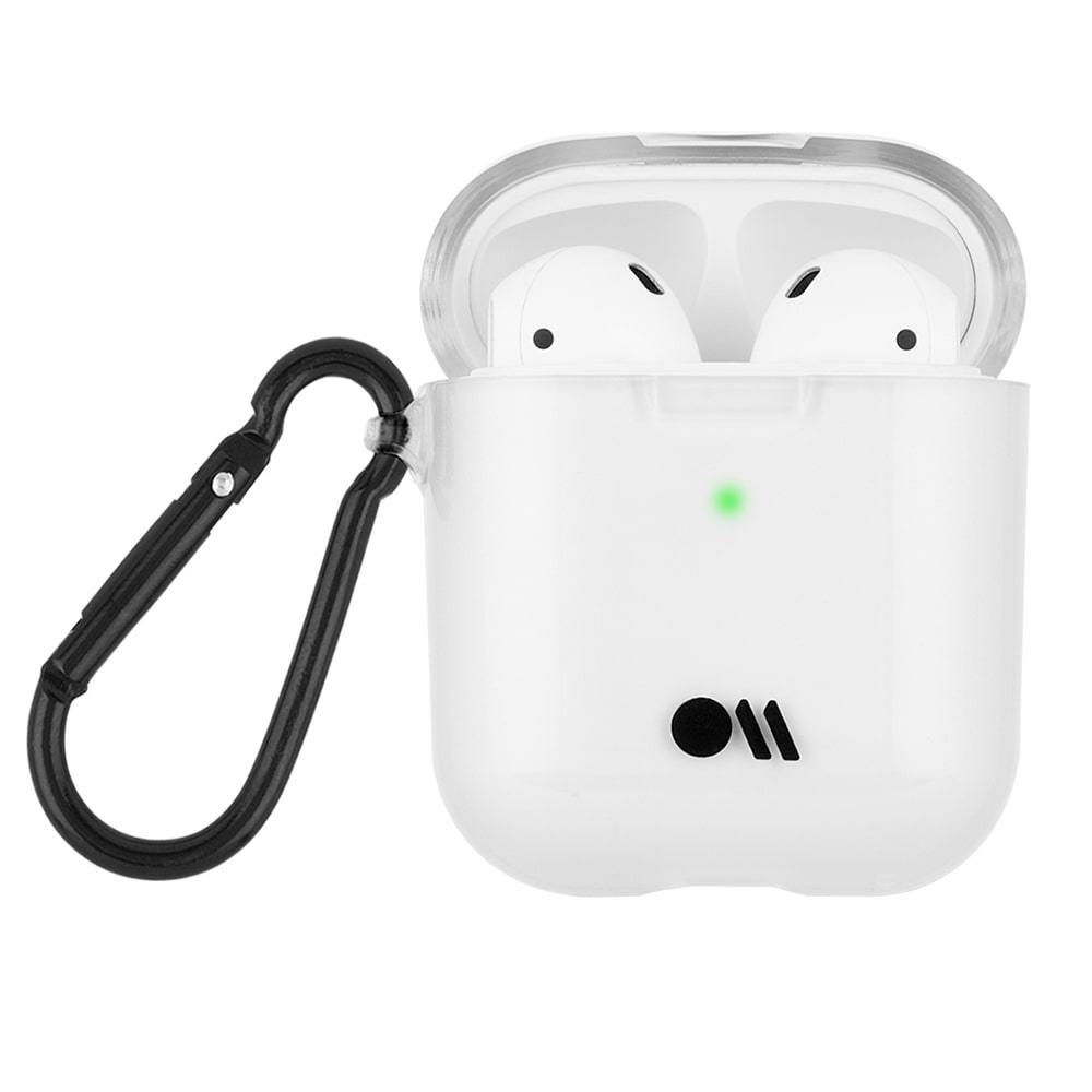 Clear AirPods case with black hardware. color::Clear