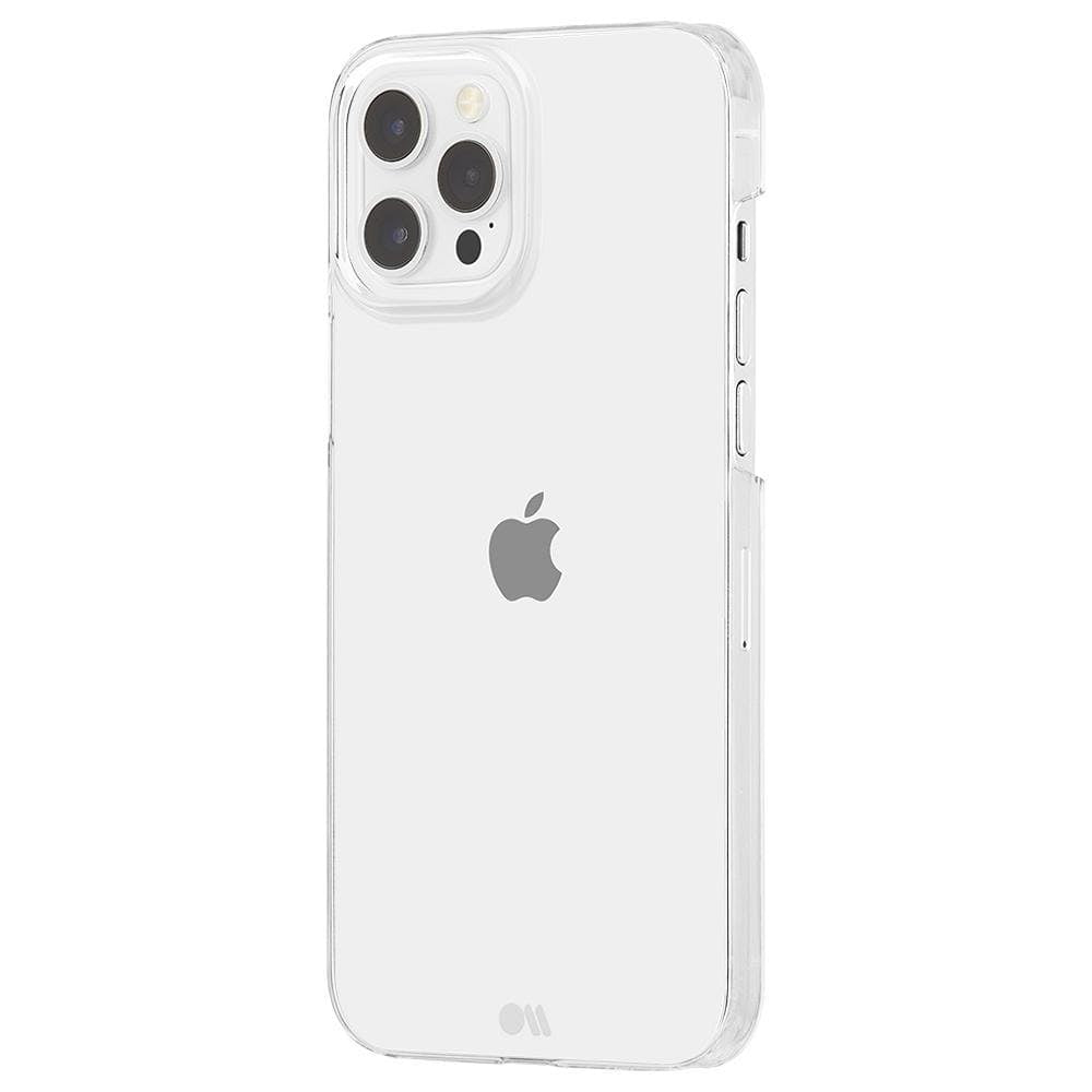 Clear protective case on white iPhone 12 Pro Max. color::Clear