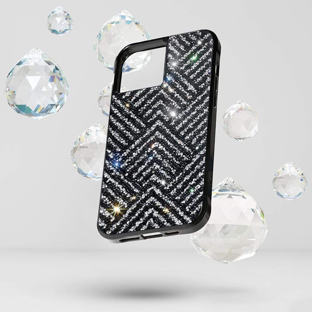Fashion sparkly case floating with gems. color::Black