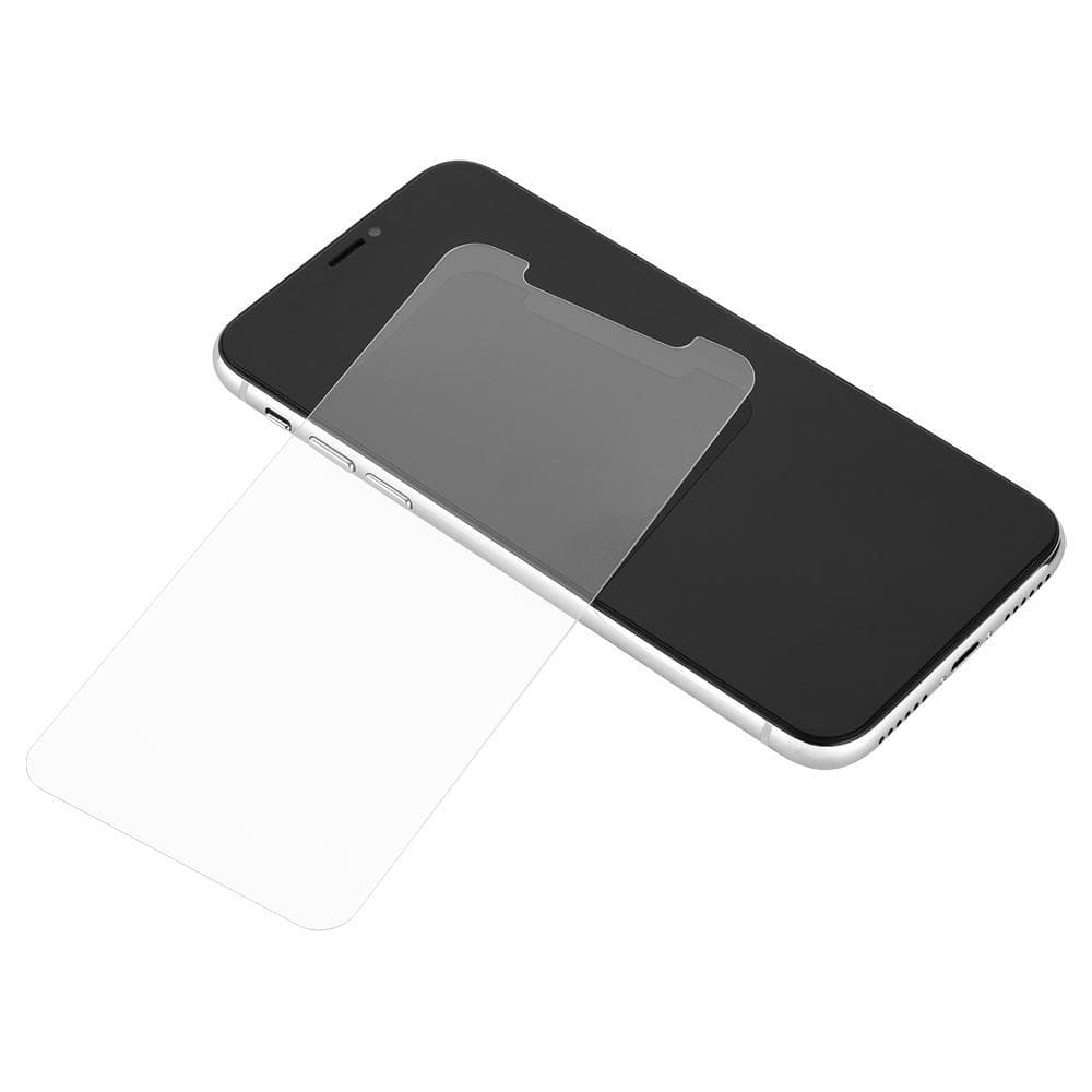 Screen protector resting atop iPhone. color::Clear