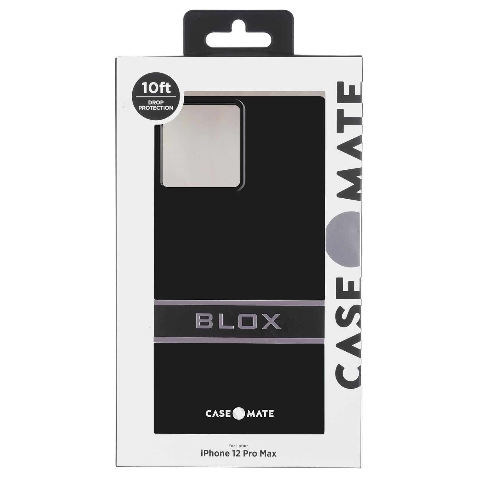 BLOX packaging. 10 ft Drop Protection. Case-Mate BLOX for iPhone 12 Pro Max. color::Black