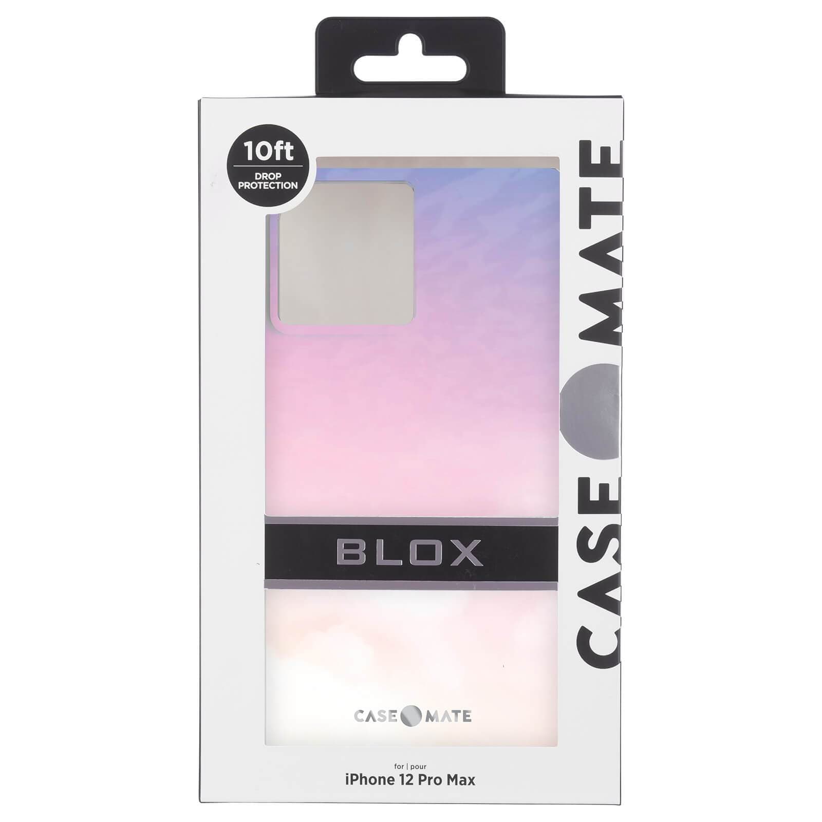 BLOX packaging. 10 ft Drop Protection. Case-Mate BLOX for iPhone 12 Pro. color::Clouds