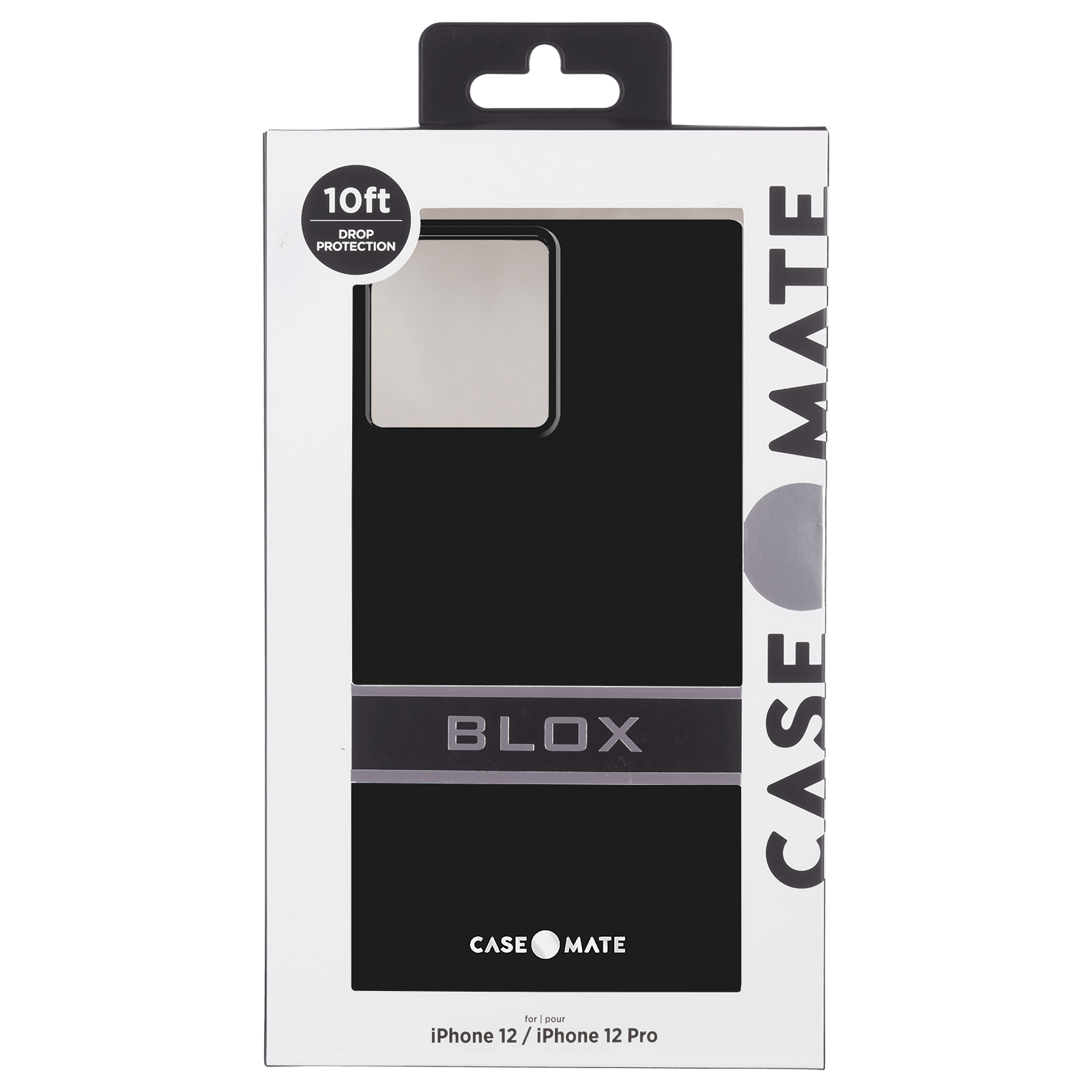 BLOX packaging. 10 ft Drop Protection. Case-Mate BLOX for iPhone 12 / iPhone 12 Pro. color::Black