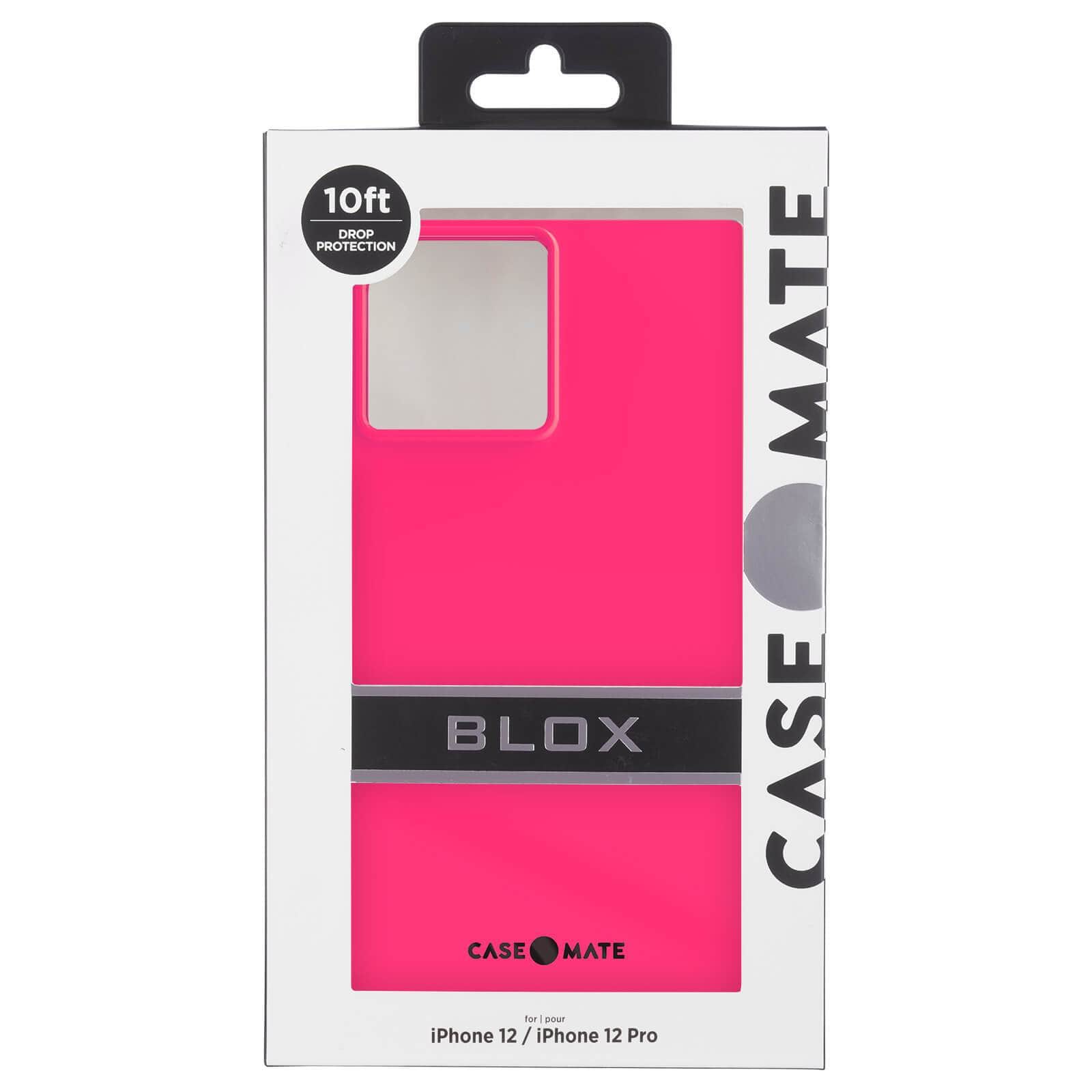 BLOX packaging. 10 ft Drop Protection. Case-Mate BLOX for iPhone 12/ iPhone 12 Pro. color::Hot Pink
