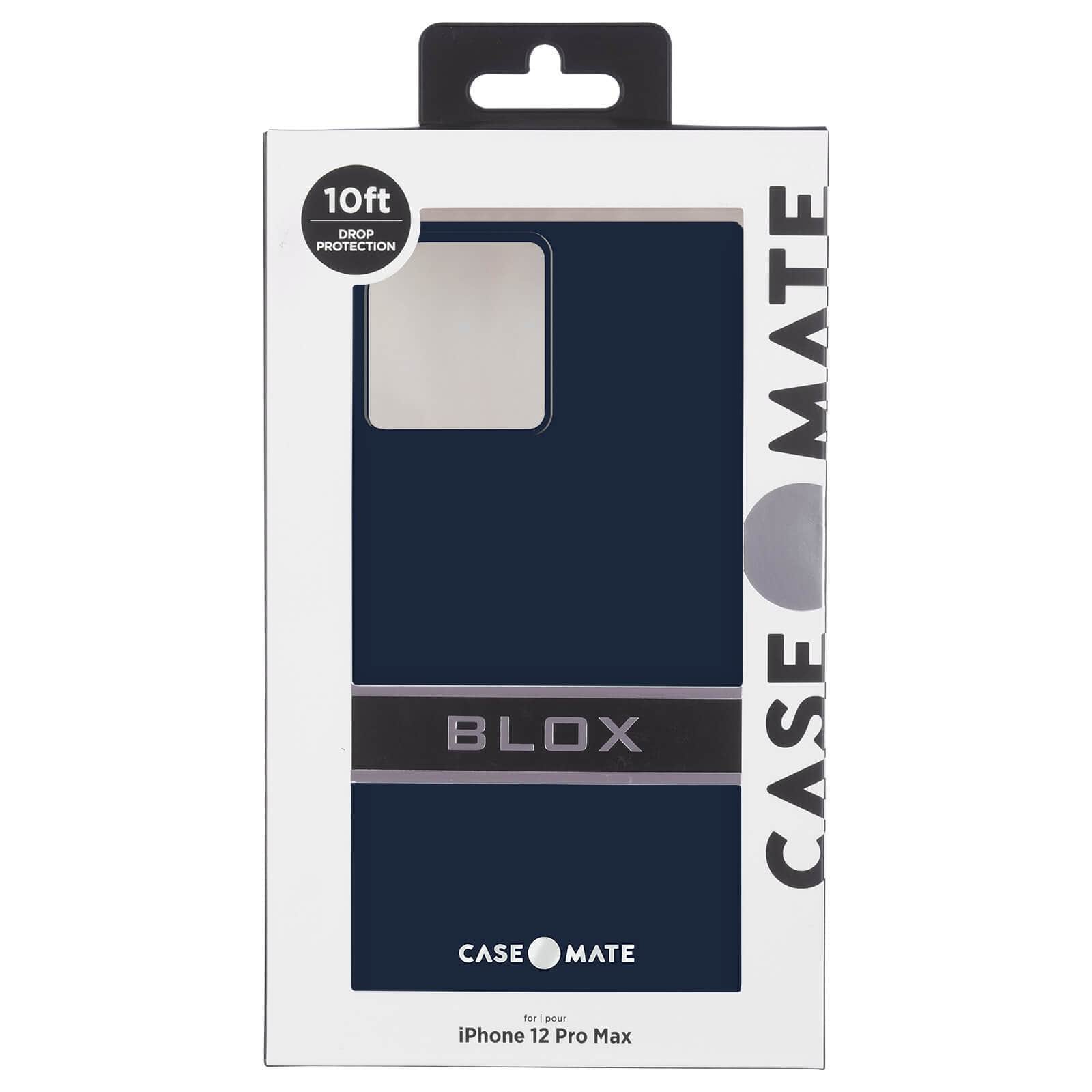 BLOX packaging. 10 ft Drop Protection. Case-Mate BLOX for iPhone 12 Pro Max. color::Navy