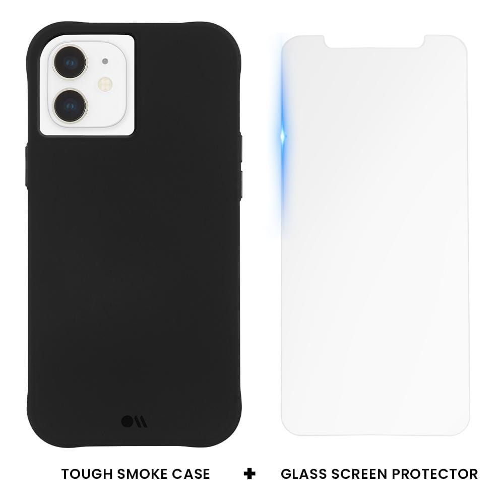 Tough Protection Pack - iPhone 12 / iPhone 12 Pro color::Black Case plus Glass Screen Protector. color::Black