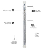 Features 5G Compatible, Anti-Scratch Protection, Wireless Charging, Lifetime Warranty, 10 ft Drop Protection, Ultra Slim Design. color::Clear