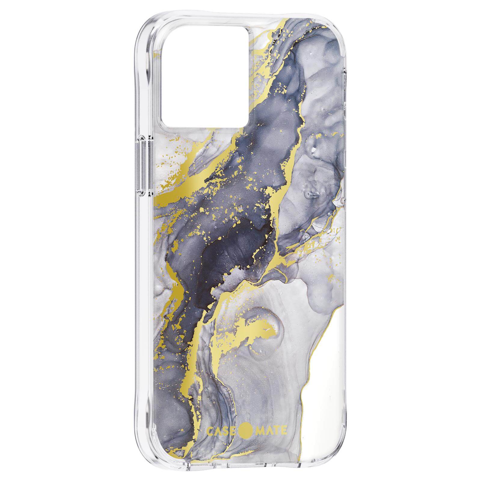 Blue, grey and gold marble printed case for iPhone 13 mini. color::Navy Marble
