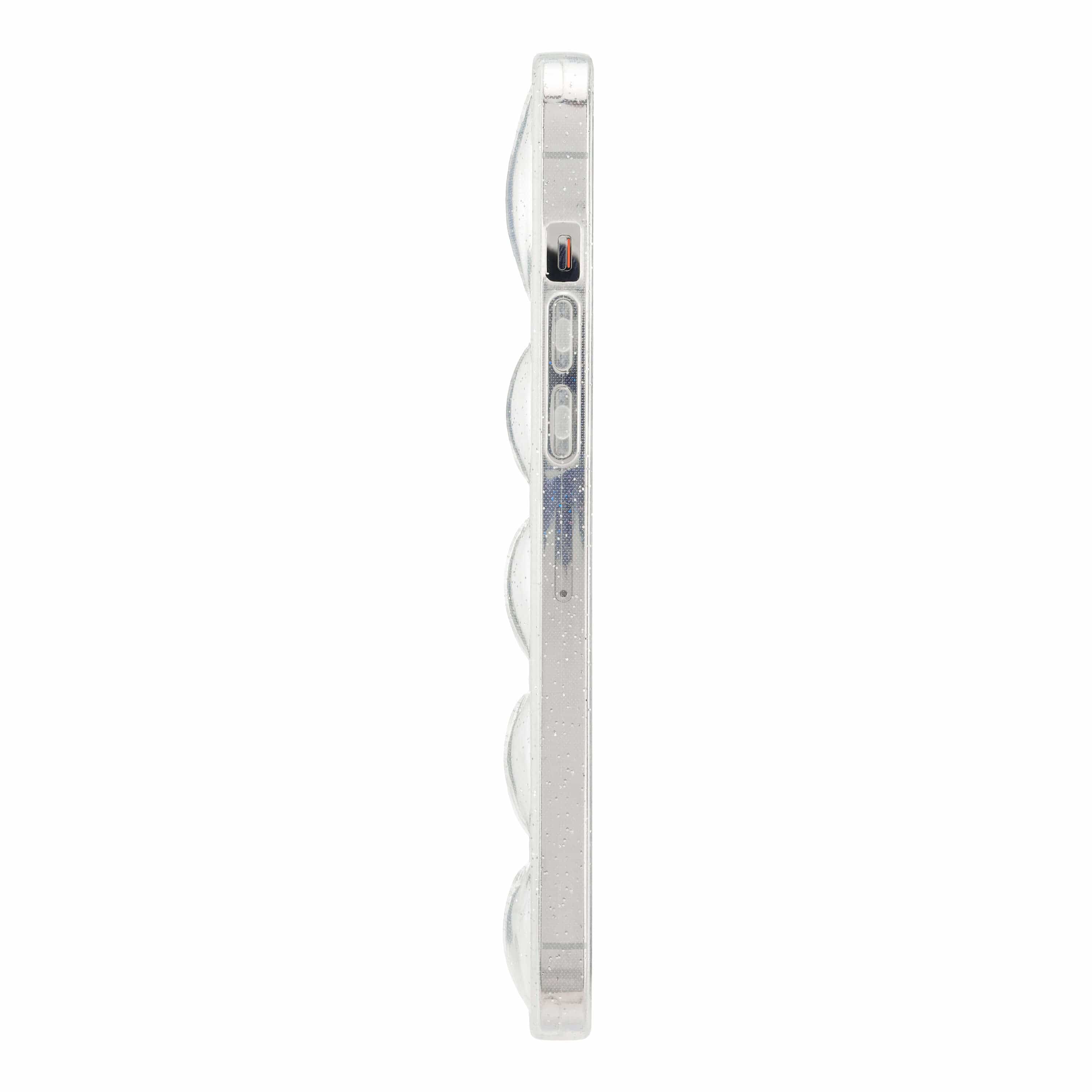 side angle of clear puffer case. color::Sugar Crush