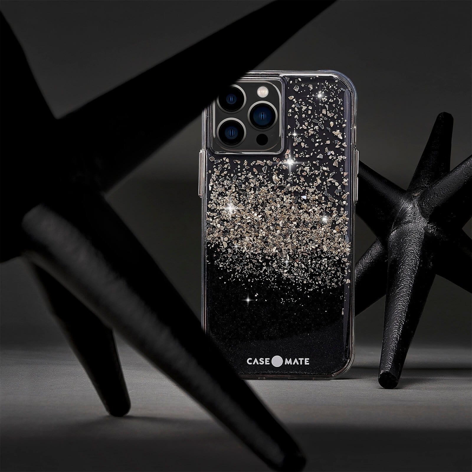 Black and silver ombre case for iPhone 13 Pro. color::Karat Onyx