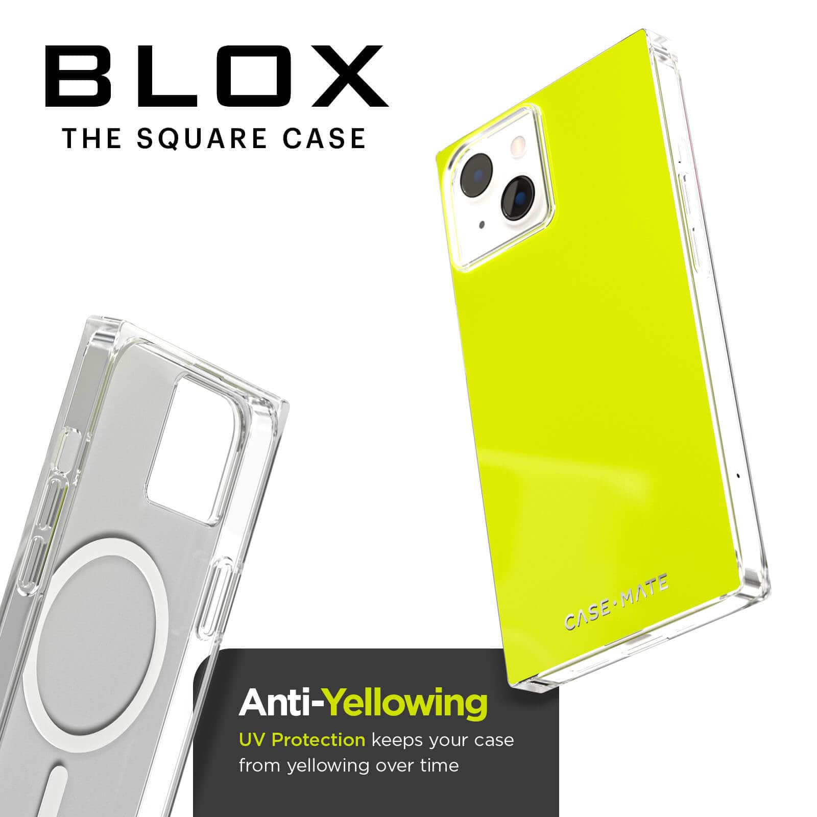 BLOX The Square Case. Anti-yellowing UV protection keeps your case from yellowing over time. color::Neon Yellow