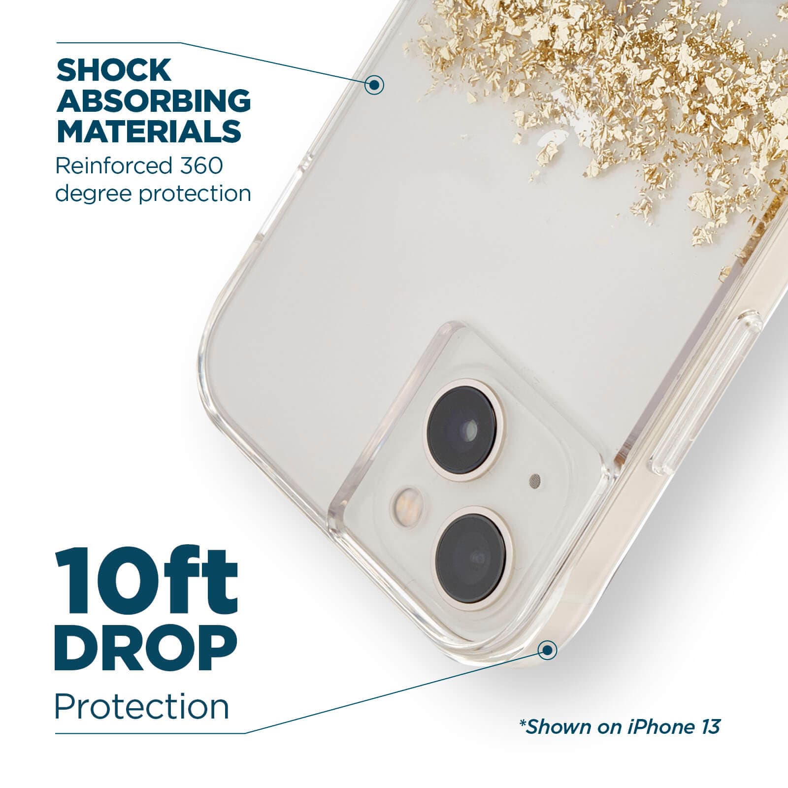 Shock absorbing materials reinforced 360 degree protection. 10ft drop protection. shown on iPhone 13. color::Karat Marble